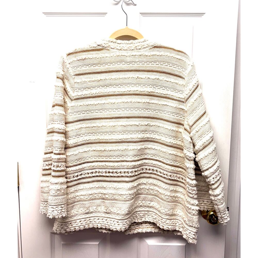 JM Collection Sweater Coat Ivory Cotton Cardigan Textured Knit Fisherman Size XL - Picture 3 of 4